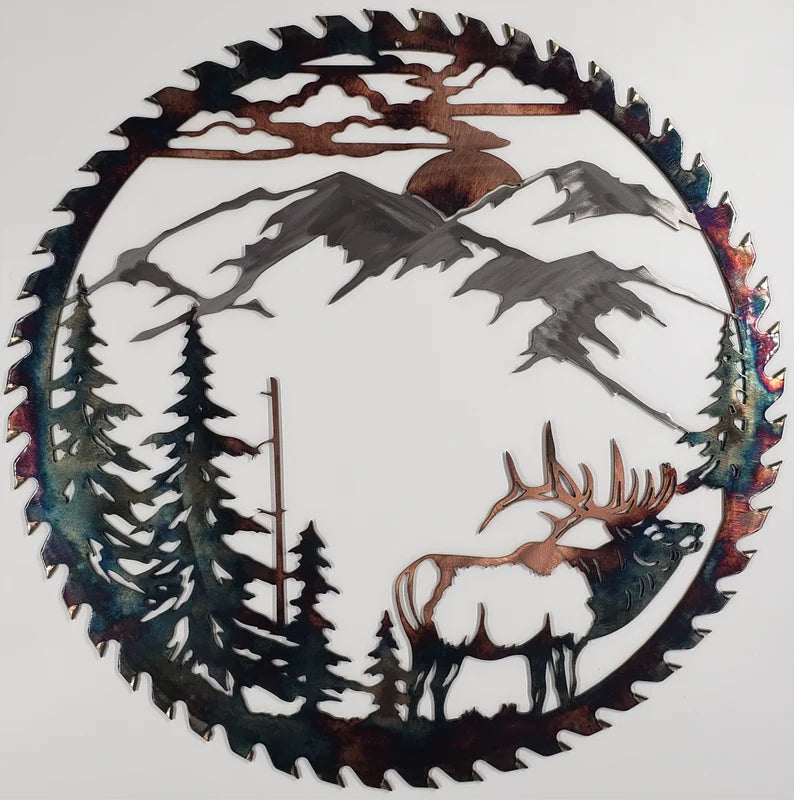 Metal Art Sawblade Mountain Elk