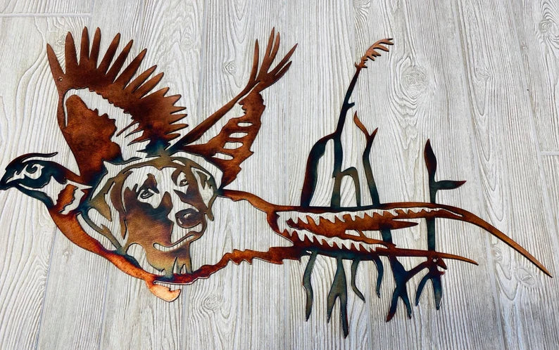 Metal Art Pheasant Flight Hunting Dog