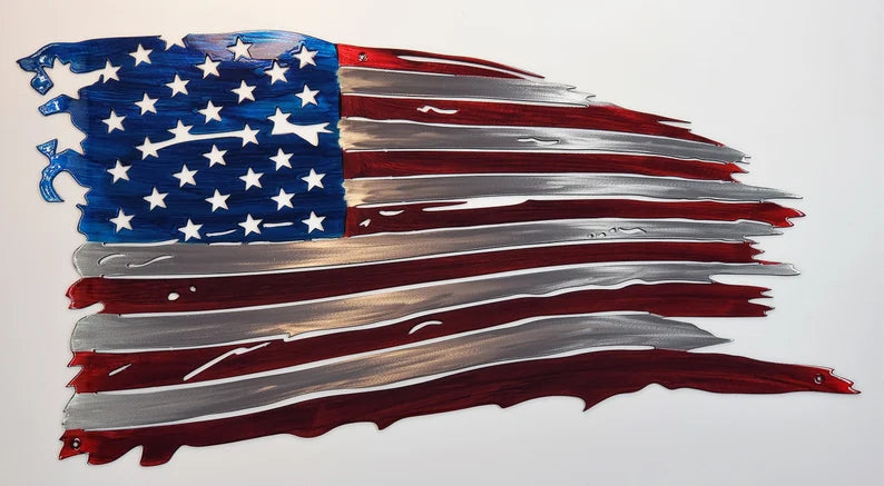 Metal Art Tattered Flag- US Flag Veteran