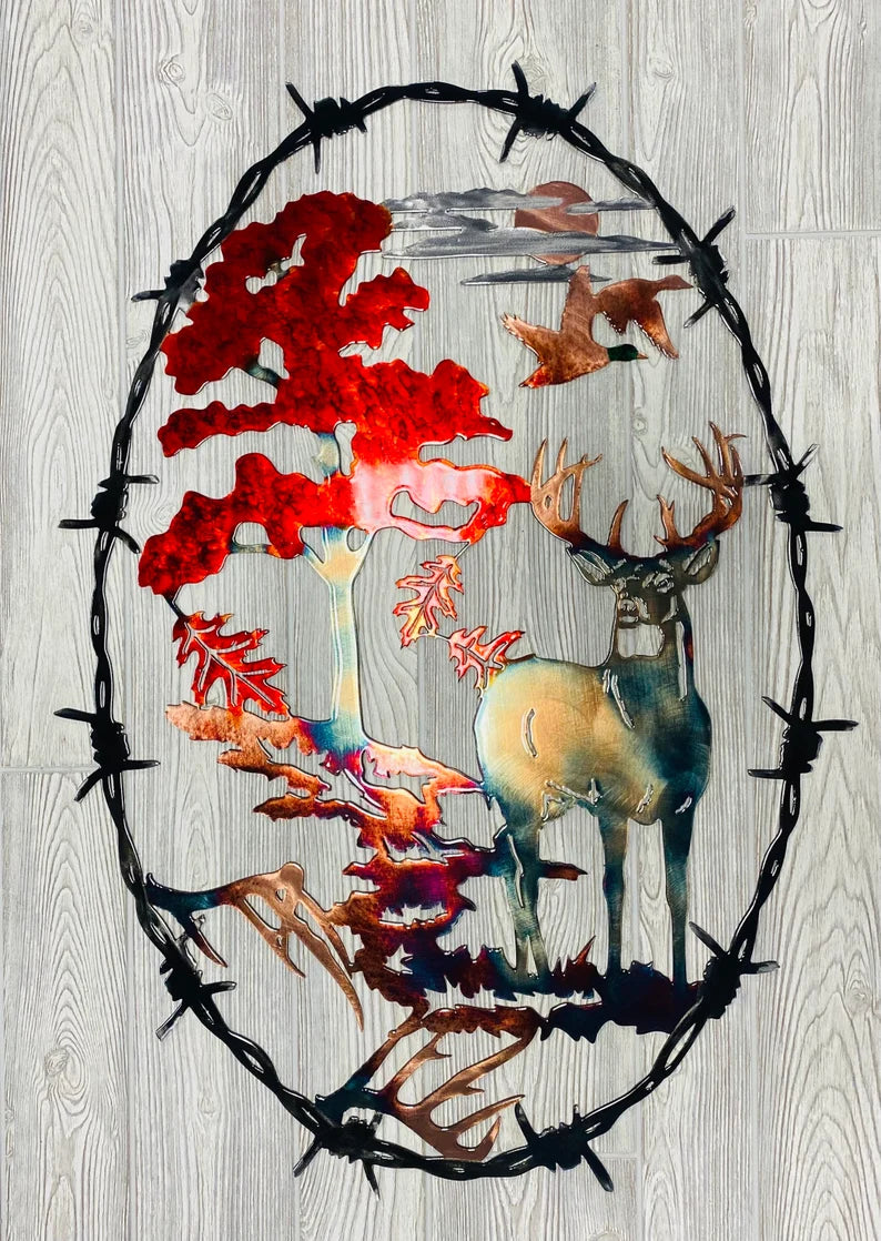 Metal Art Whitetail Fall Barbed Wire