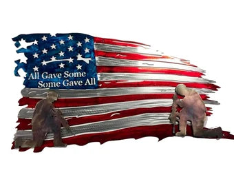 Metal Art American Flag with Soldiers