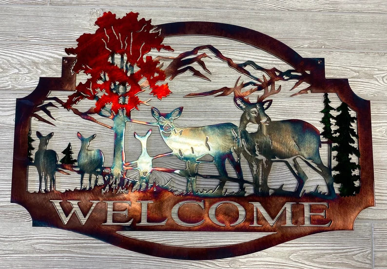 Metal Art Welcome Whitetails