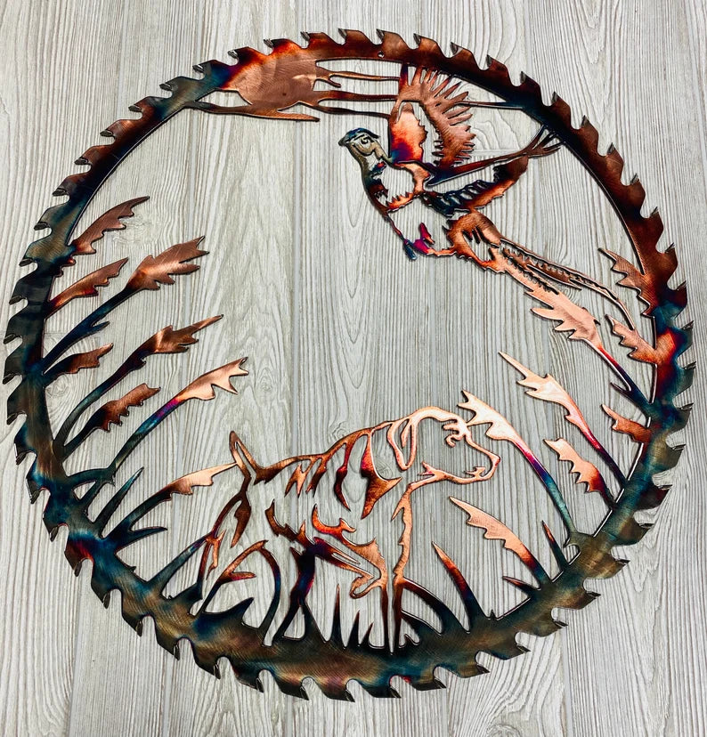 Metal Art Flushed Pheasant with Pointer Blade