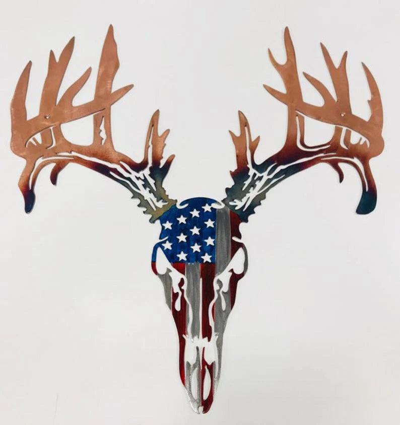 Metal Art Drop Tine American Flag on European Mount Style Deer