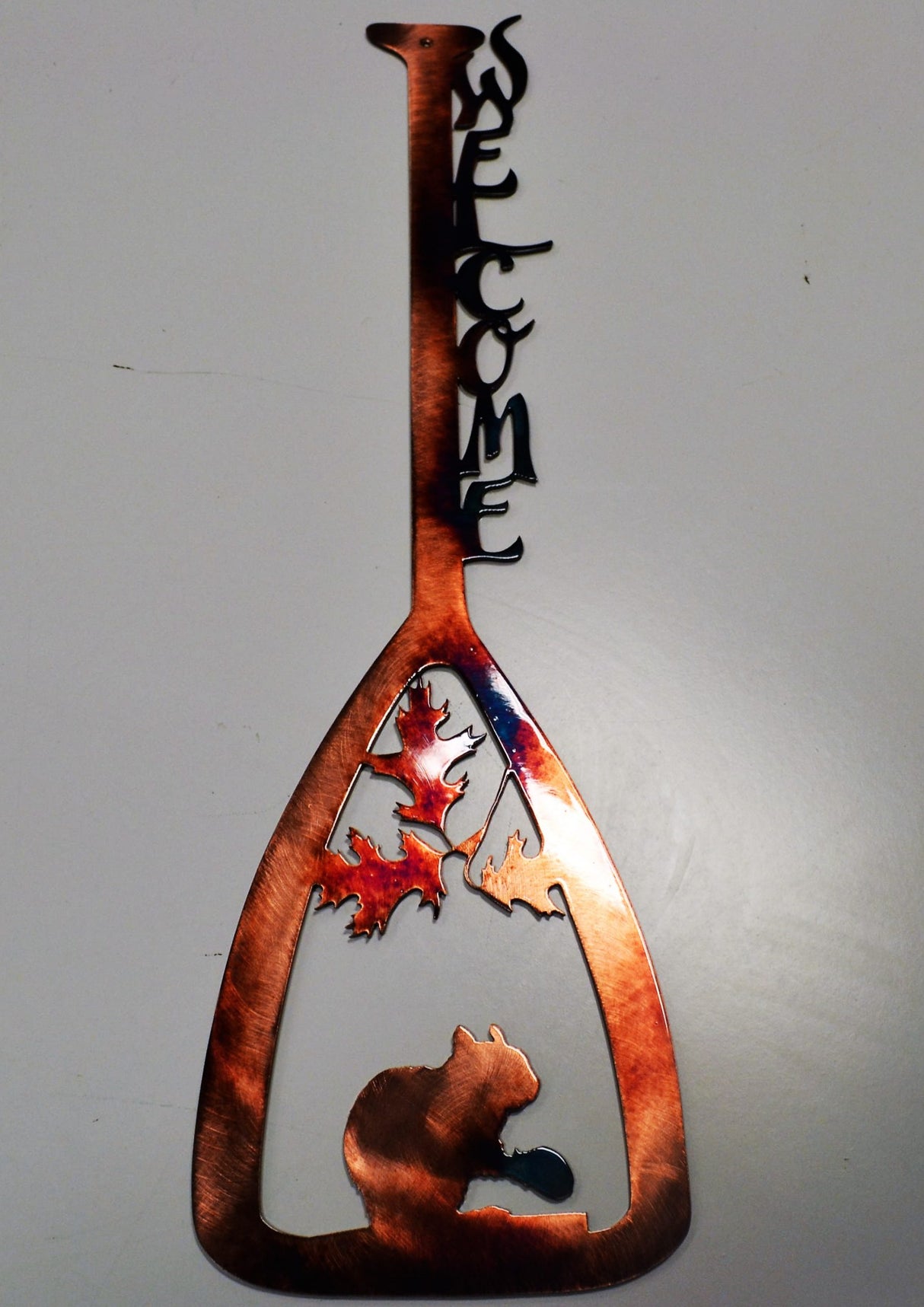 Metal Art Canoe Paddle Squirrel