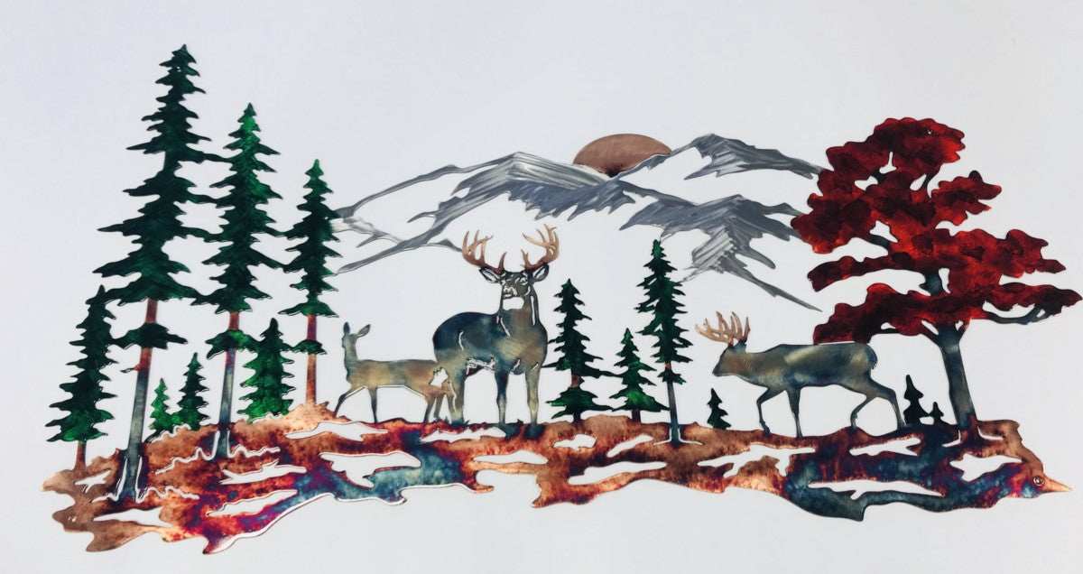 Metal Art Whitetail Mountain Scene Double Buck