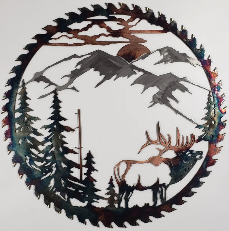 Sawblade Mountain Elk Metal Art