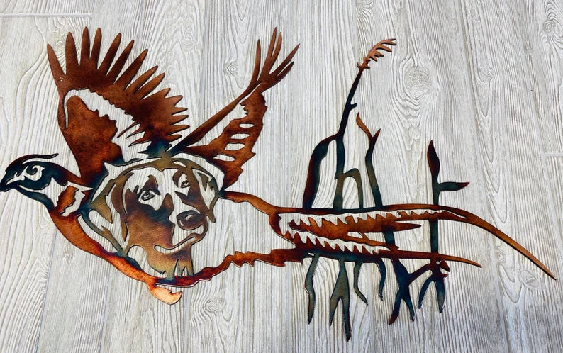 Pheasant Flight Hunting Dog Metal Art