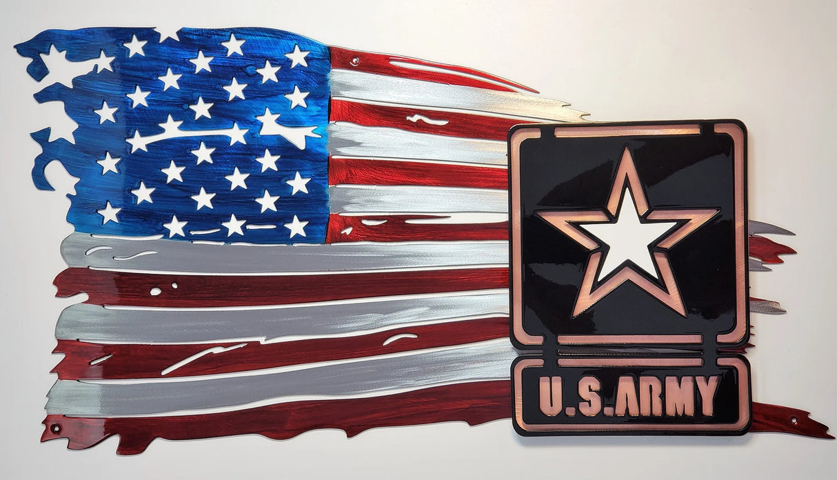 Tattered Army American Flag Metal Decor