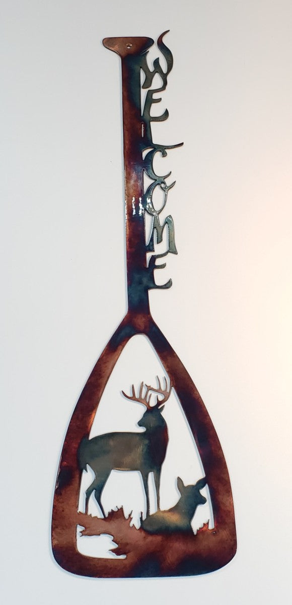 Canoe Paddle Buck & Doe Metal Art